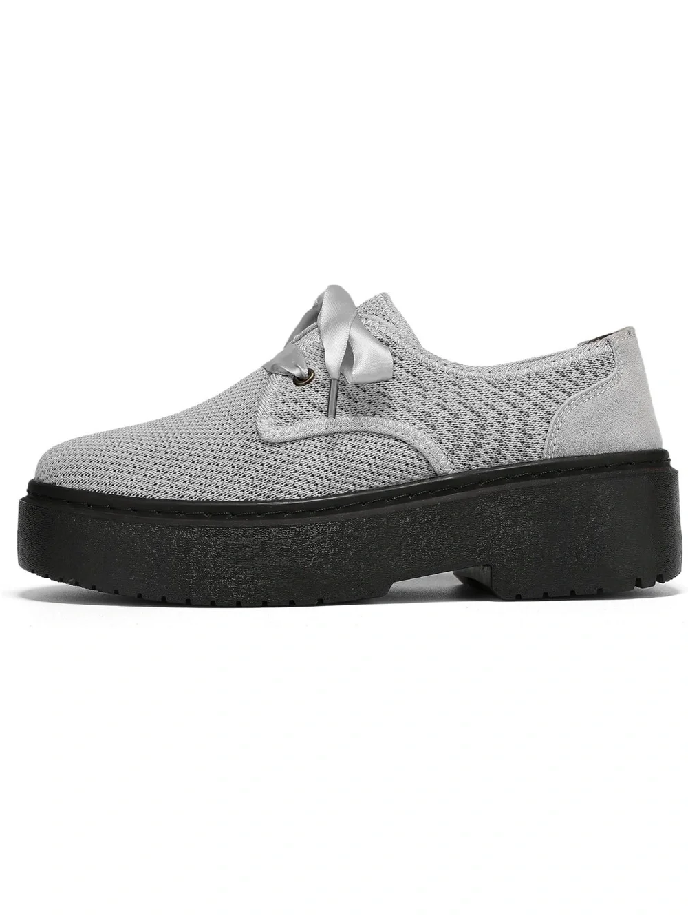Beauseen Light Gray Mesh Platform Lace-Up Women’s Shoes